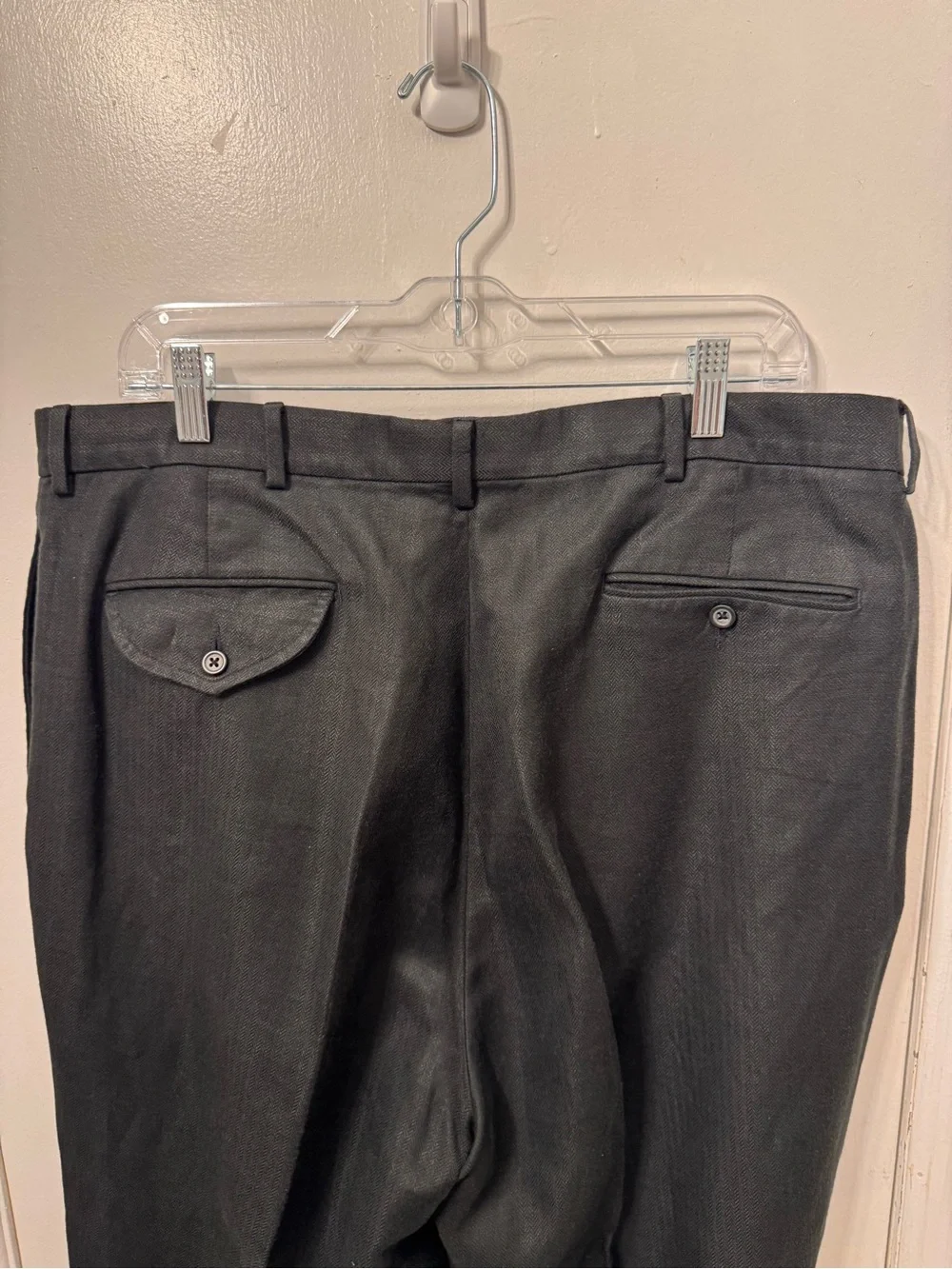 Polo Ralph Lauren Mens 40x29 Charcoal Gray Herringbone Wool Trousers Vintage
